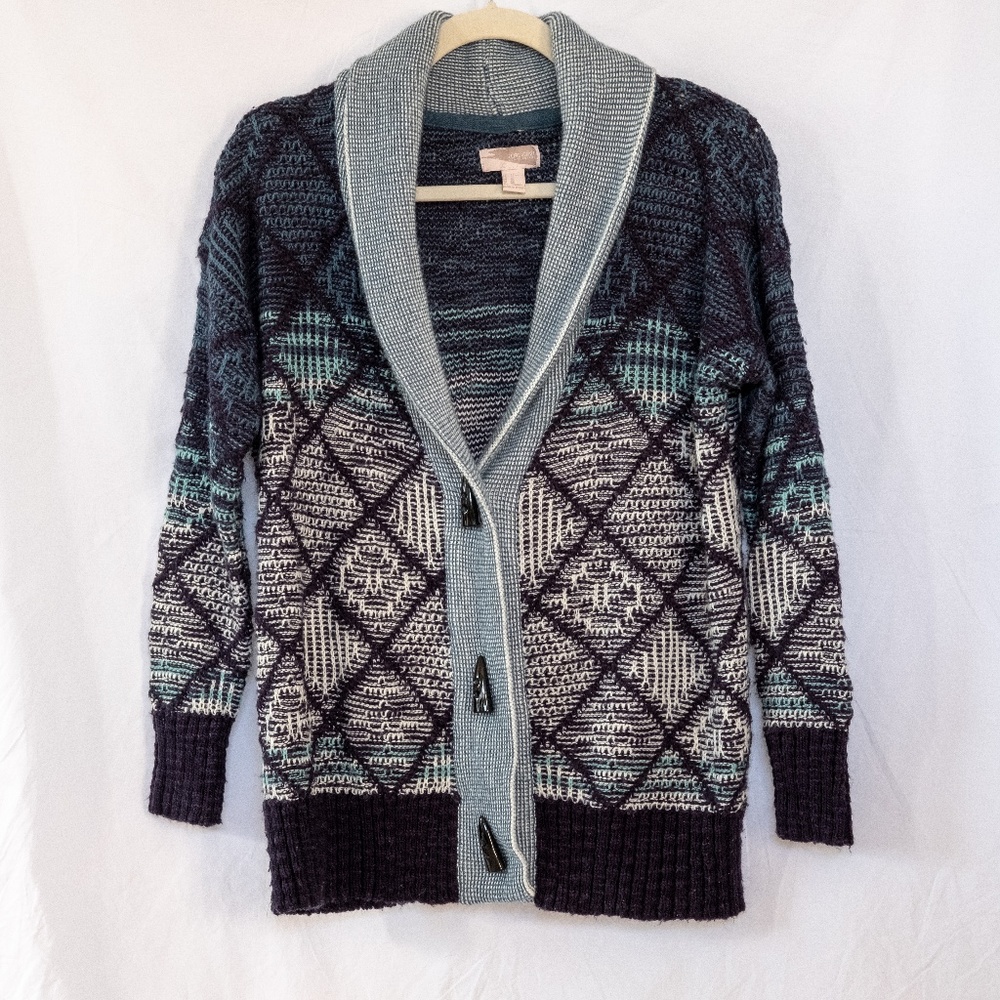 Forever 21 Blue Patterned Knit Cardigan Sweater